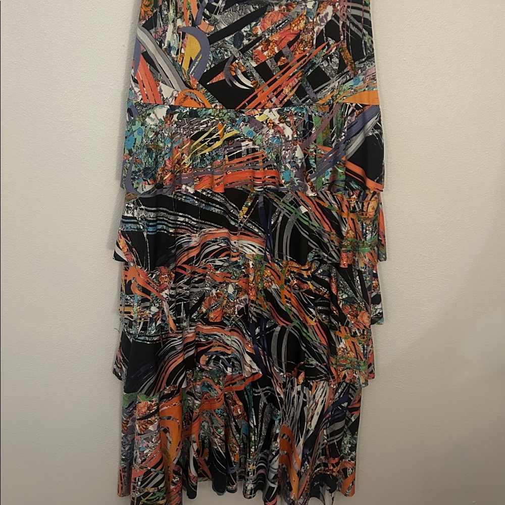 Multicolor Abstract Tiered Ruffle Women's Skirt - Picture 3 of 3